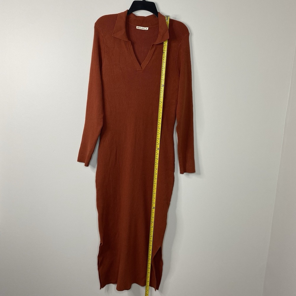 Marine Layer Lexi Ribbed Knit Long Sleeve Polo Midi Dress Women's XL Burnt Henna - Picture 10 of 16